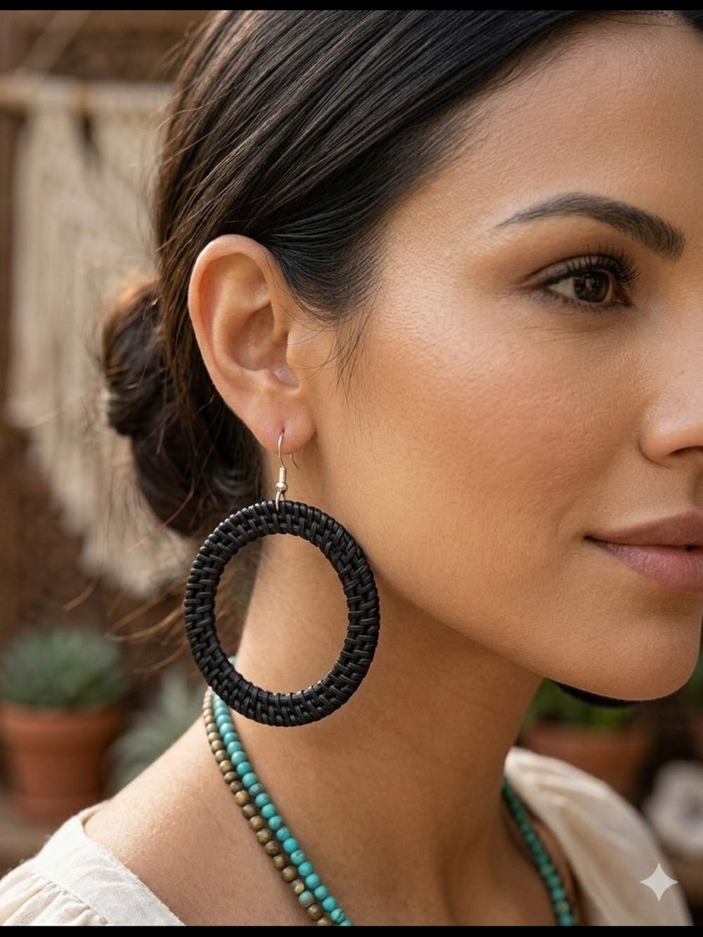 Plunder Black Handwoven Hoop Earrings